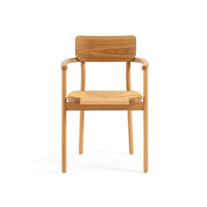 Кресло для столовой из массива дуба и плетеного материала Pipo бежевого цвета - купить Обеденные стулья по цене 31231.0