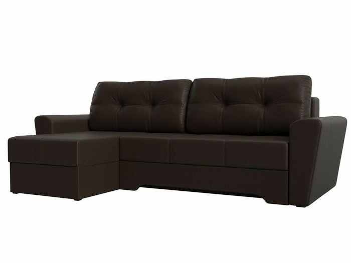 Угловой диван-кровать Амстердам коричневого цвета (экокожа) левый угол