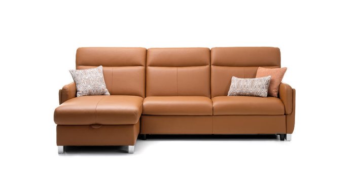 Угловой диван-кровать в коже Stelo коричневого цвета