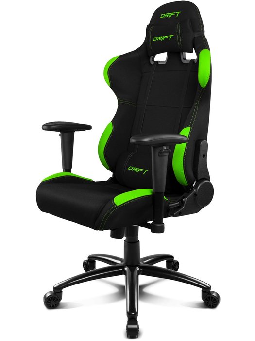 Игровое кресло Drift черного цвета с зелеными вставками - лучшие Офисные кресла в INMYROOM