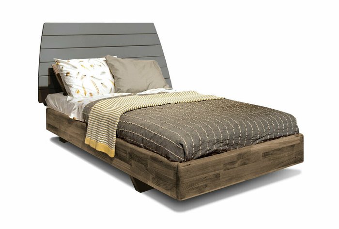 Кровать Wallstreet 90х200 коричневого цвета с серым изголовьем без основания
