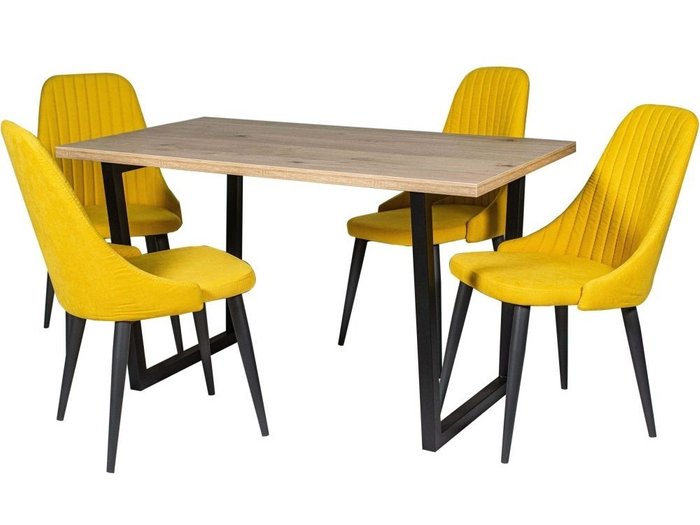 Обеденная группа из стола и четырех стульев желто-коричневого цвета - купить Обеденные группы по цене 44474.0