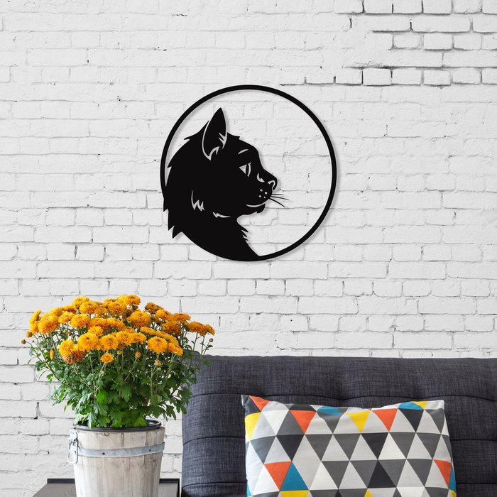 Панно Cat из металла черного цвета - купить Декор стен по цене 4869.0