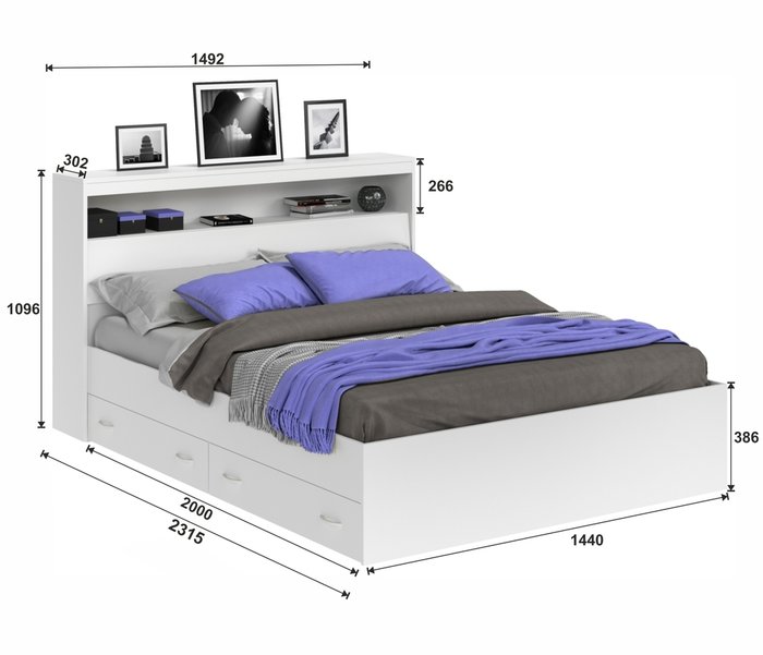 Кровать Виктория 140х200 с двумя тумбами белого цвета - купить Спальные гарнитуры по цене 17900.0