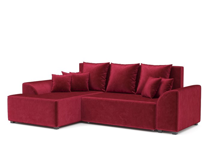 Угловой диван-кровать Каскад темно-красного цвета левый угол