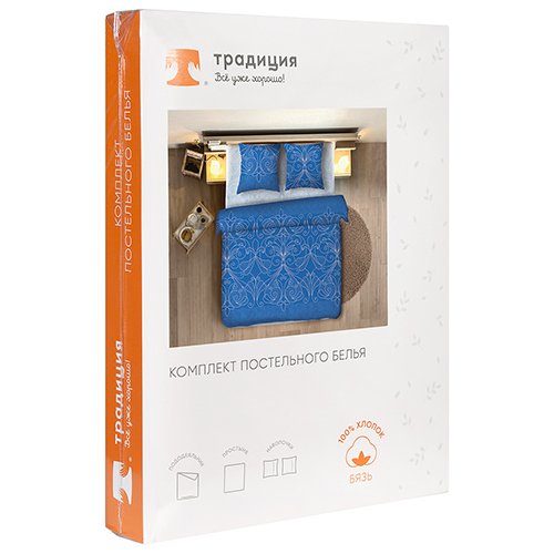 КПБ 'Традиция' 2,0 спальный с европростыней, бязь, 100 % хлопок, пл. 125 гр./кв.м. 'Жемчужина (голубая)' - купить Комплекты постельного белья по цене 3601