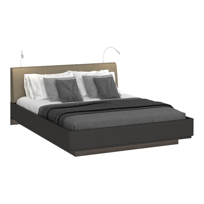 Кровать Элеонора 180х200 с изголовьем серо-бежевого цвета и двумя светильниками  - лучшие Кровати для спальни в INMYROOM