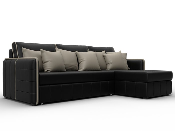 Угловой диван-кровать Лига-078 черного цвета правый (экокожа)