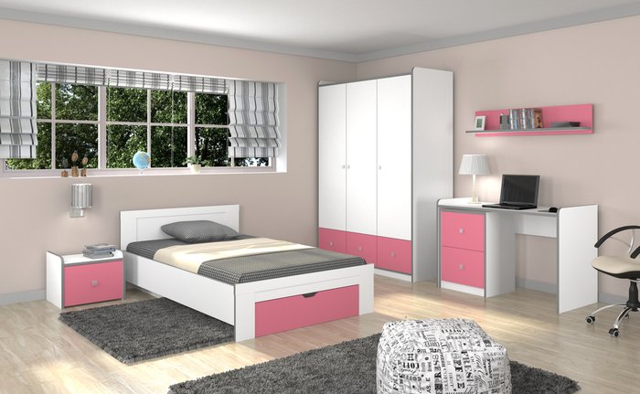 Кровать с выдвижным ящиком для хранения Дельта Сильвер 120х200 розового цвета - купить Кровати для спальни по цене 14320.0