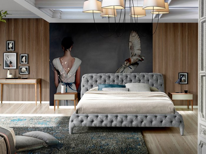 Кровать с мягким изголовьем серого цвета 200x220 - купить Кровати для спальни по цене 470990.0