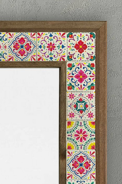 Настенное зеркало 43x63 с каменной мозаикой бело-розового цвета - купить Настенные зеркала по цене 22495.0