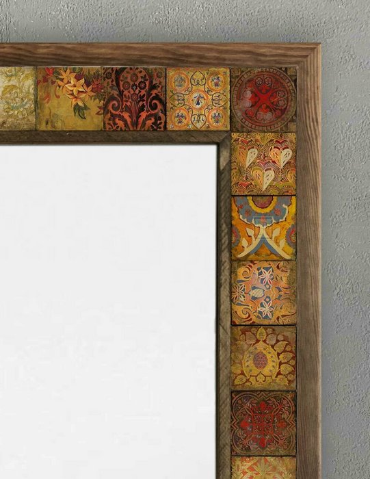 Настенное зеркало 53x73 с каменной мозаикой коричнево-красного цвета - лучшие Настенные зеркала в INMYROOM