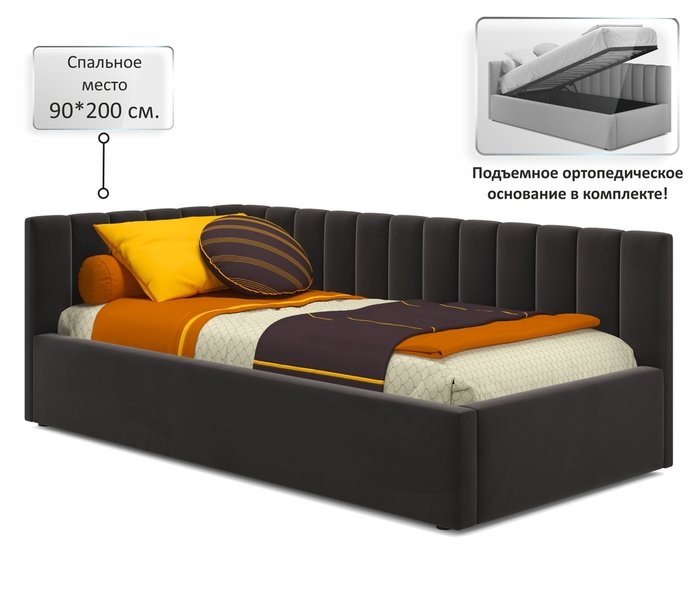 Кровать Milena 90х200 темно-коричневого цвета с подъемным механизмом и матрасом - лучшие Кровати для спальни в INMYROOM