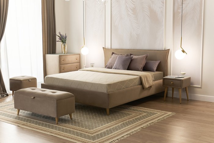 Кровать Олимпия 140x200 на деревянных ножках кремового цвета - лучшие Кровати для спальни в INMYROOM