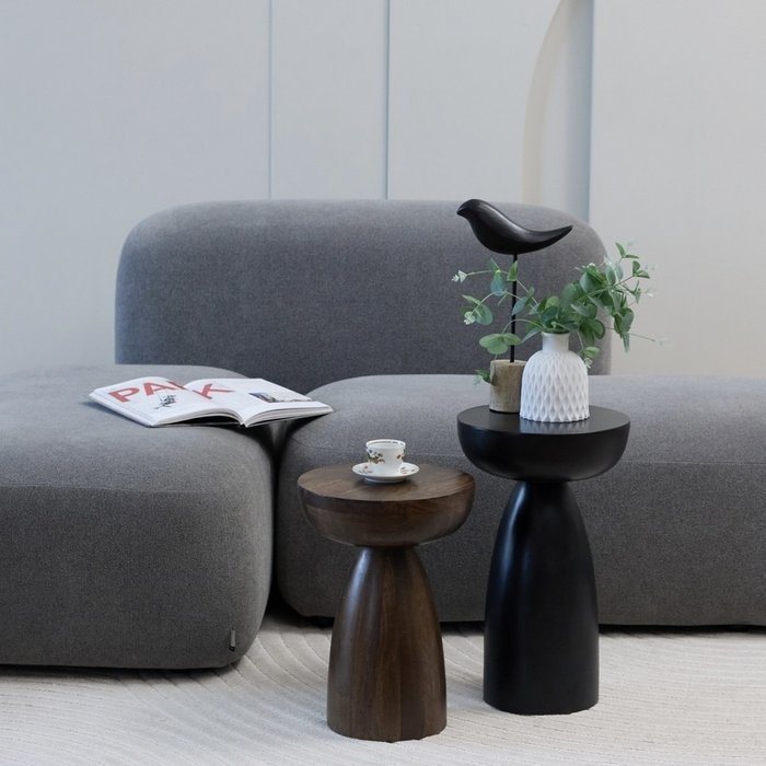 Набор из двух кофейных столов из массива Самвад черно-коричневого цвета - купить Кофейные столики по цене 55600 Набор из двух кофейных столов из массива Самвад черно-коричневого цвета - купить Кофейные столики по цене 55600