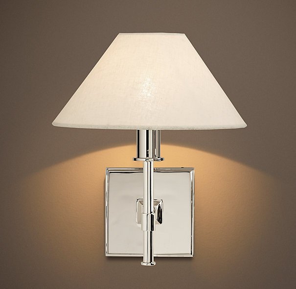 Бра Petite candlestick sconce polished nickel с льняным абажуром - купить Бра и настенные светильники по цене 17502