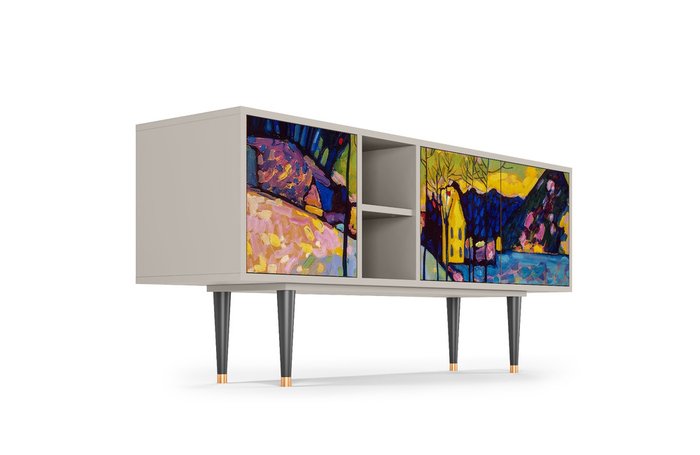 Тумба под TV T5 Winter Landscape by Kandinsky с корпусом цвета сатин - лучшие Тумбы для ТВ в INMYROOM Тумба под TV T5 Winter Landscape by Kandinsky с корпусом цвета сатин - лучшие Тумбы для ТВ в INMYROOM