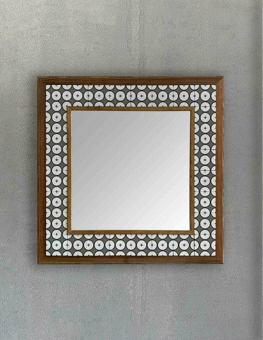 Настенное зеркало 43x43 с каменной мозаикой серо-белого цвета - купить Настенные зеркала по цене 16871.0