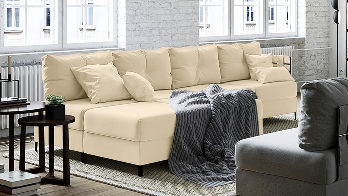 Угловой диван с двумя оттоманками Багамы кремового цвета - купить Угловые диваны по цене 144200.0