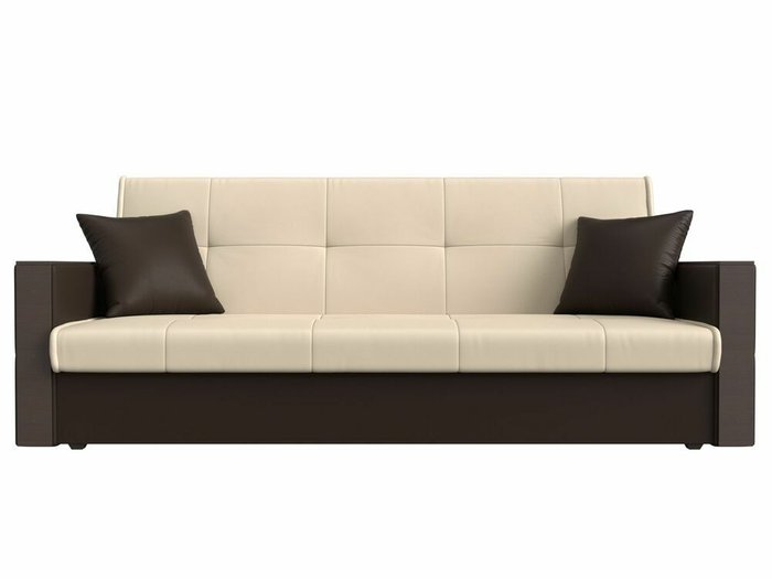 Прямой диван-кровать Валенсия коричнево-бежевого цвета (экокожа) - купить Прямые диваны по цене 26999.0