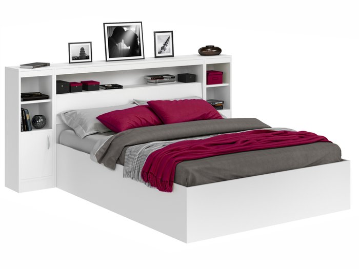 Кровать Виктория 180х200 белого цвета с блоком и тумбами