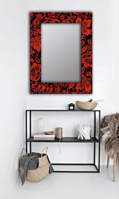 Настенное зеркало Красные цветы в раме из массива сосны 75х110 - купить Настенные зеркала по цене 12490.0