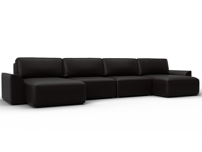 Угловой диван-кровать Лига-048 лонг темно-коричневого цвета (экокожаа)