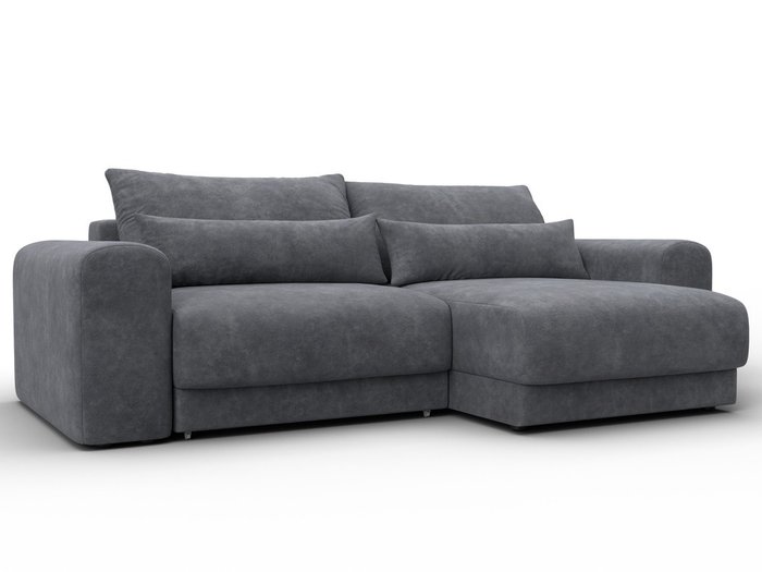 Угловой диван-кровать Лига-056 в обивке из велюра темно-серого цвета Угловой диван-кровать Лига-056 в обивке из велюра темно-серого цвета