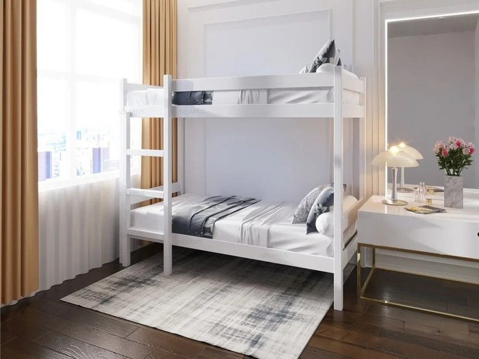 Кровать двухъярусная сосновая со сплошным основанием 90х200 белого цвета - лучшие Двухъярусные кроватки в INMYROOM