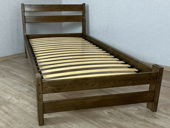 Кровать Мишка сосновая с ортопедическим основанием 90х200 цвета темный дуб - купить Кровати для спальни по цене 11997.0