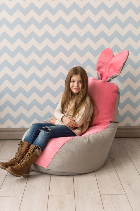 Кресло-мешок Зайчик серо-розового цвета - лучшие Бескаркасная мебель в INMYROOM