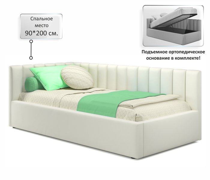 Кровать Milena 90х200 белого цвета с подъемным механизмом - купить Одноярусные кроватки по цене 32190.0