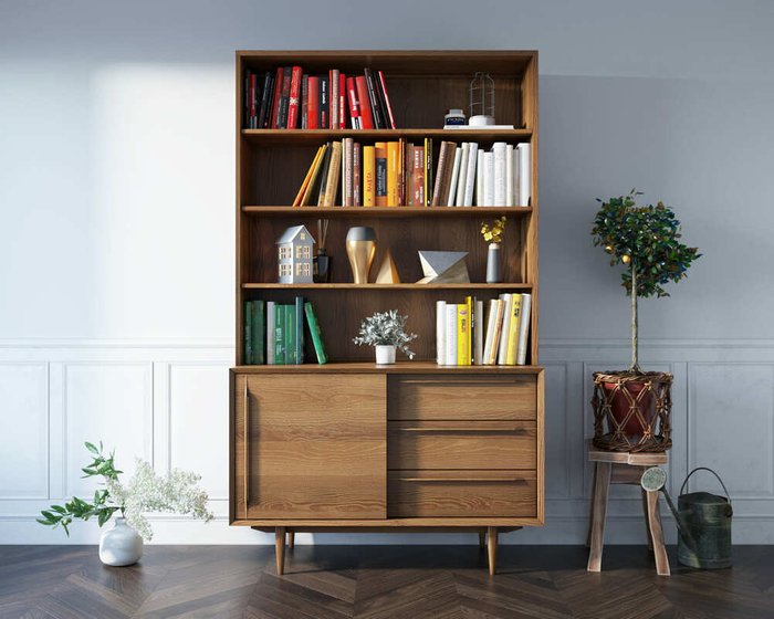 Книжный шкаф Bruni из массива и шпона ясеня - лучшие Книжные шкафы в INMYROOM