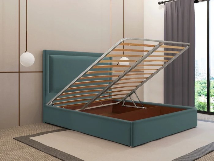Кровать Юнит 160х200 тёмно-бирюзового цвета с подъемным механизмом - купить Кровати для спальни по цене 38730.0