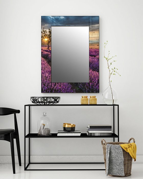 Настенное зеркало Лавандовое поле в раме из массива сосны 75х140 - купить Настенные зеркала по цене 15490.0