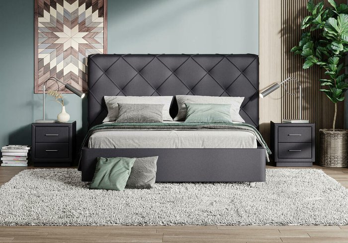 Кровать Manhatten 160х200 темно-синего цвета без основания и подъемного механизма - купить Кровати для спальни по цене 43200.0