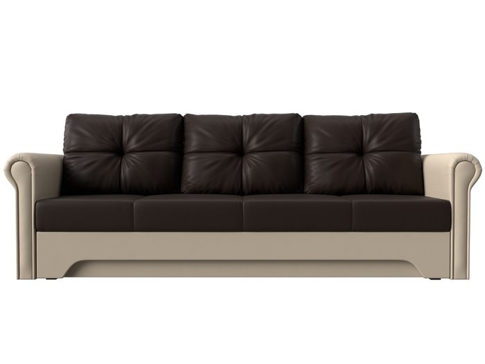 Прямой диван-кровать Европа коричнево-бежевого цвета (экокожа) - купить Прямые диваны по цене 36999.0