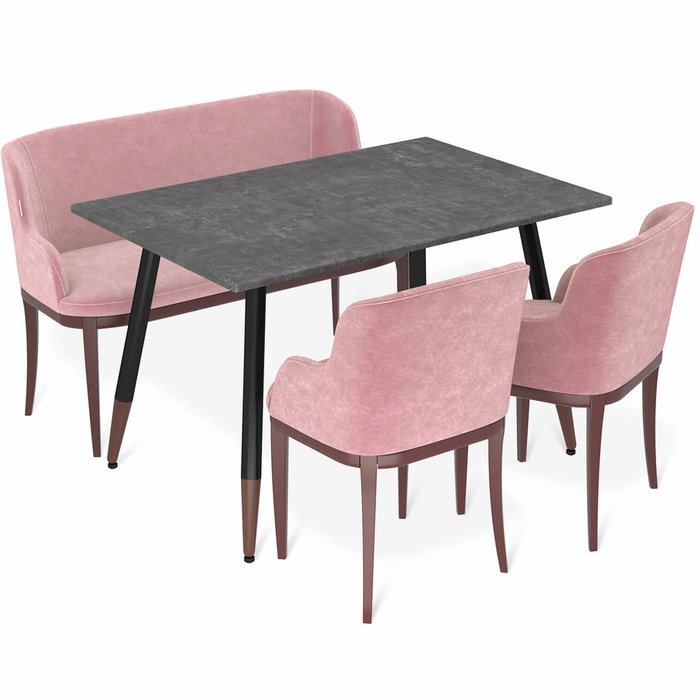 Обеденная группа из дивана и двух стульев розового цвета