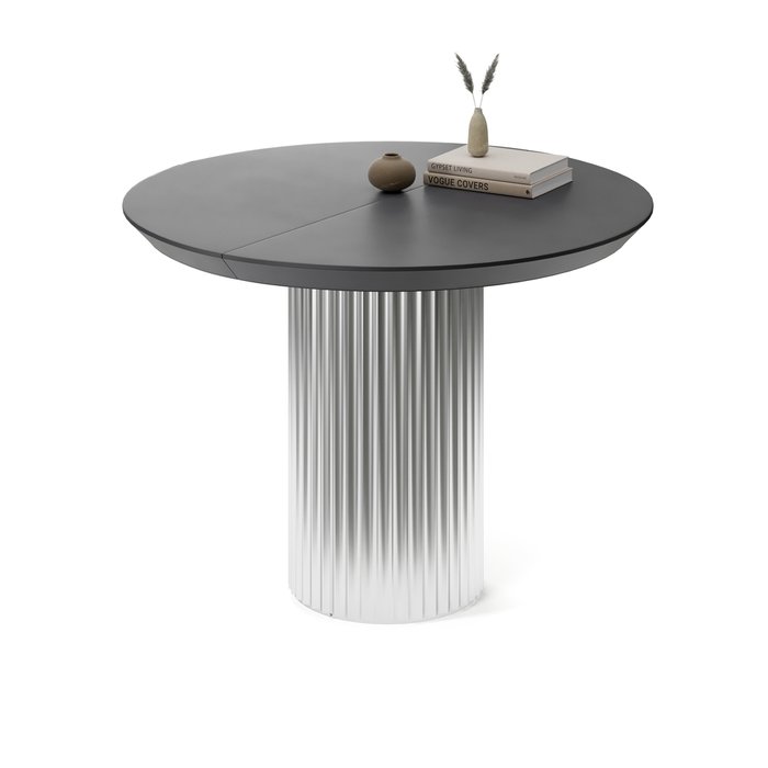 Раздвижной обеденный стол Нави на серебряном основании с черной столешницей - лучшие Обеденные столы в INMYROOM