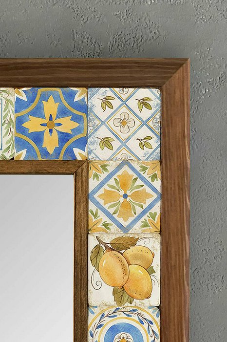 Настенное зеркало с каменной мозаикой 33x33 желто-синего цвета  - лучшие Настенные зеркала в INMYROOM