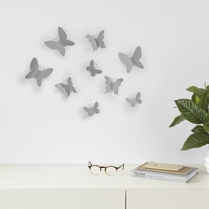 Декор для стен mariposa из девяти элементов серого цвета - купить Декор стен по цене 950.0