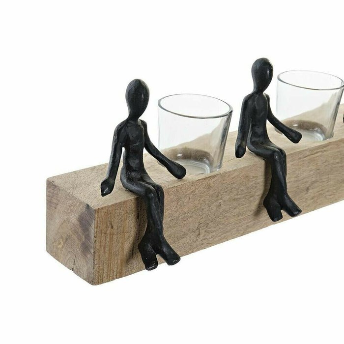 Подсвечник 43 x 9 x 14 cm Стеклянный Натуральный Чёрный Коричневый Прозрачный Алюминий Древесина манго - лучшие Подсвечники в INMYROOM