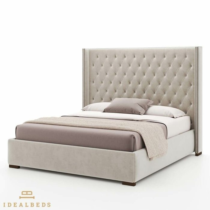 Кровать Adler Diamond 200х200 бежевого цвета - купить Кровати для спальни по цене 140700 Кровать Adler Diamond 200х200 бежевого цвета - купить Кровати для спальни по цене 140700