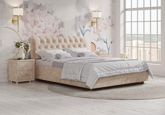 Кровать Olivia 180х200 бежево-коричневого цвета без основания и подъемного механизма - лучшие Кровати для спальни в INMYROOM