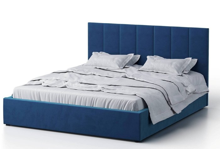 Кровать Венера-3 140х200 синего цвета с подъемным механизмом (велюр)