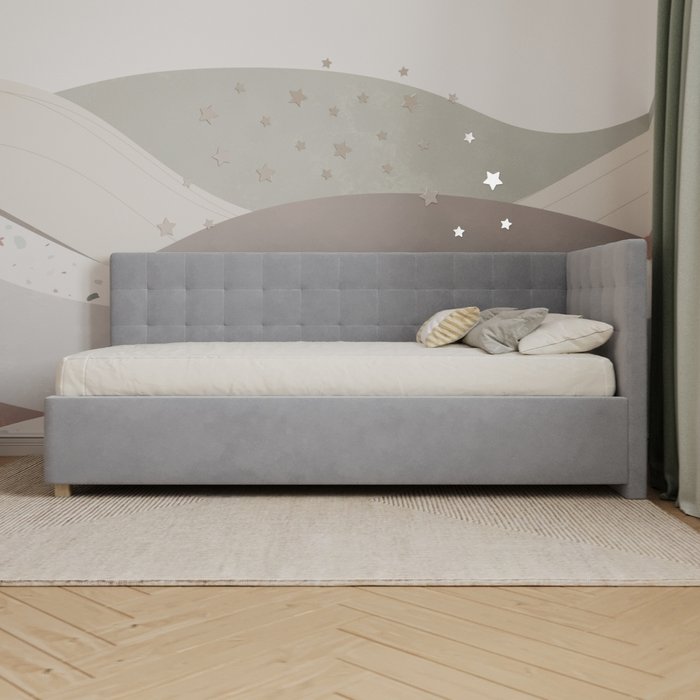 Кровать Версаль 90х200 светло-серого цвета без подъемного механизма - лучшие Одноярусные кроватки в INMYROOM