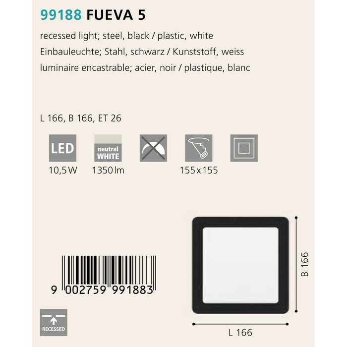 Светильник точечный Fueva черно-белого цвета - купить Потолочные светильники по цене 2090.0