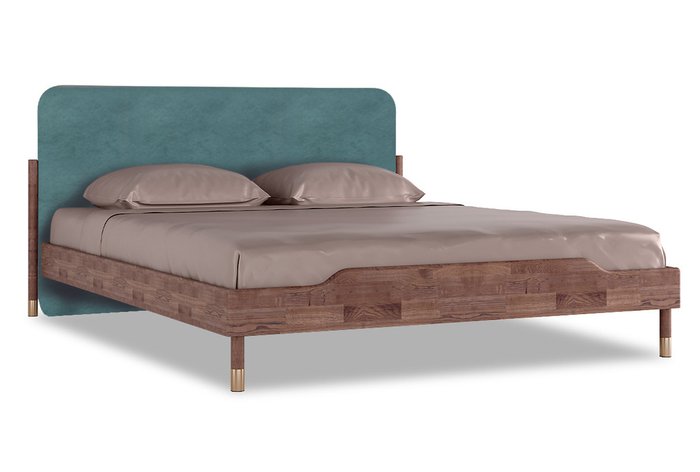 Кровать Меридиан 140х200 коричневого цвета с бирюзовым изголовьем без основания