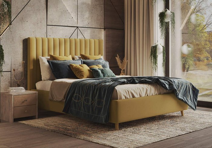Кровать Amanda 160х200 горчичного цвета - лучшие Кровати для спальни в INMYROOM