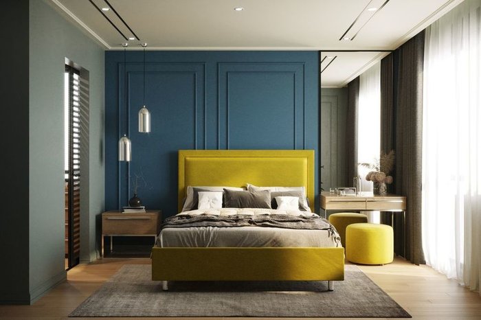 Кровать Юнит 160х200 тёмно-синего цвета - купить Кровати для спальни по цене 65670.0